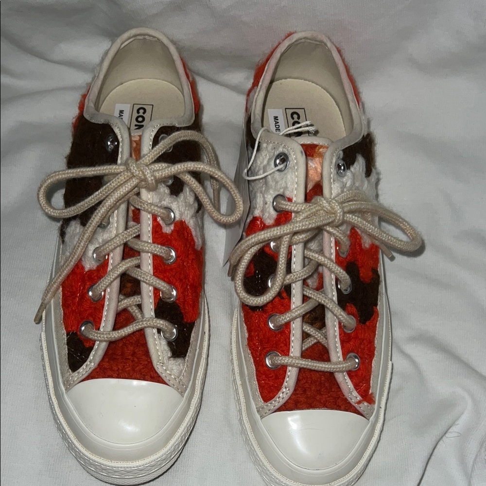 Converse Red and Brown Fuzzy Sneakers New Women size 9